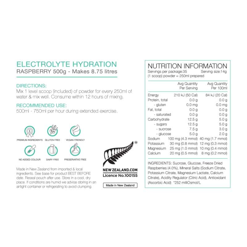PURE ELECTROLYTE HYDRATION - 500GM POUCH - RASPBERRY