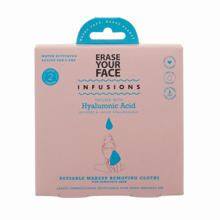 Erase Your Face Hyaluronic Infused makeup removing cloth - 2 pack