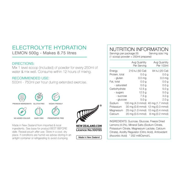 PURE ELECTROLYTE HYDRATION - 500GM POUCH - LEMON