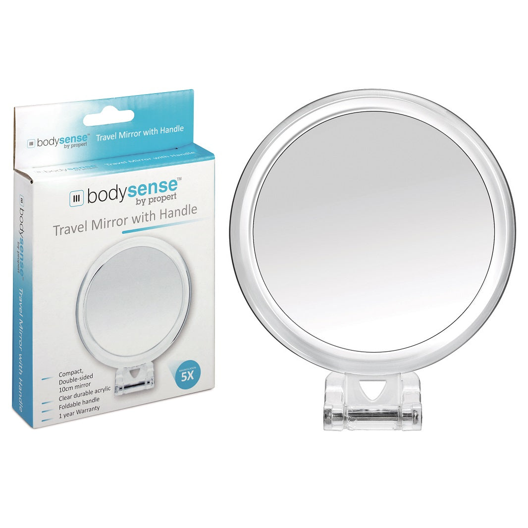 BODYSENSE TRAVEL MIRROR WITH HANDLE - 5X MAGNIFICATION