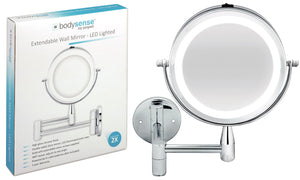 BODYSENSE EXTENDABLE WALL MIRROR LED - 2X MAGNIFICATION